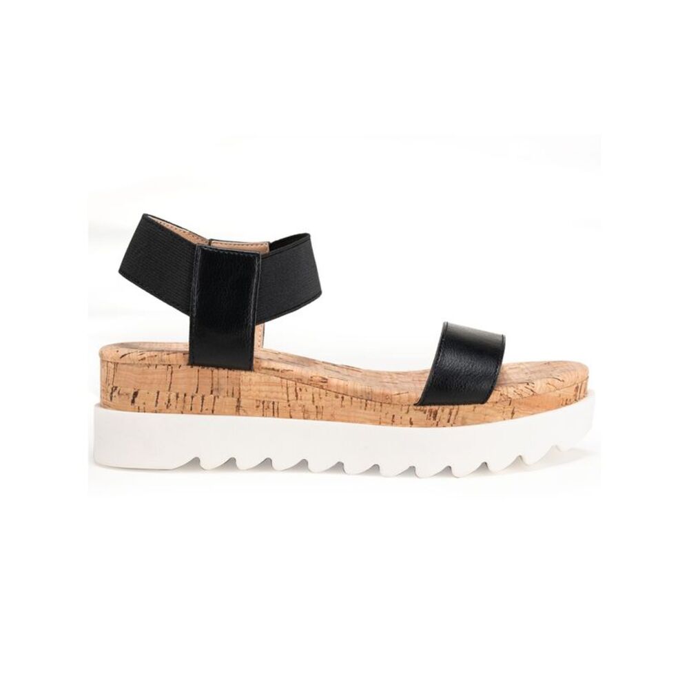 SUN STONE Womens Black 1" Platform CorkMelanyy Toe Wedge Slip On Sandals Shoes 6 - Picture 3 of 4